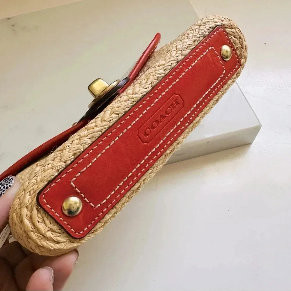 NWT Coach Rare Vintage Straw Turn-Lock Flap Clutch/Wristlet Bag